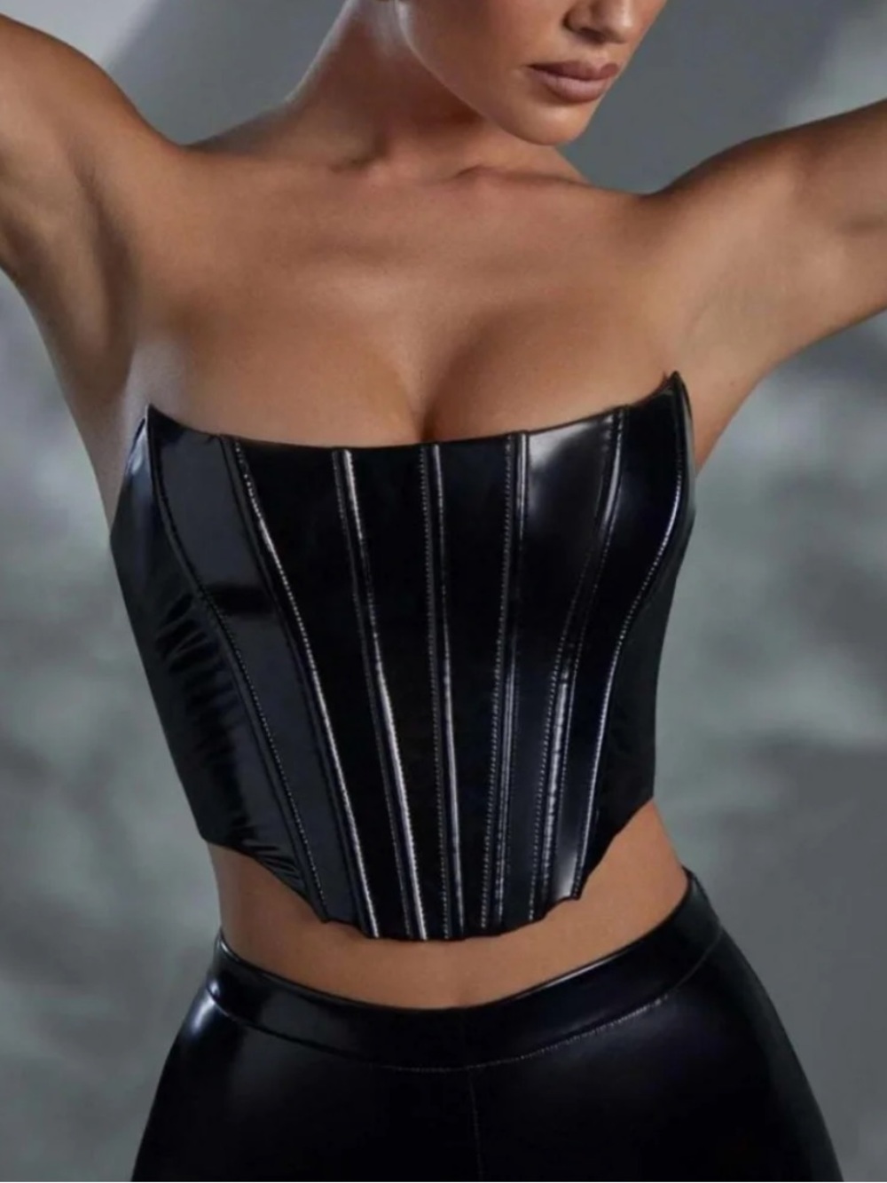 Oh Polly Vinyl Strapless Sweetheart Corset Top